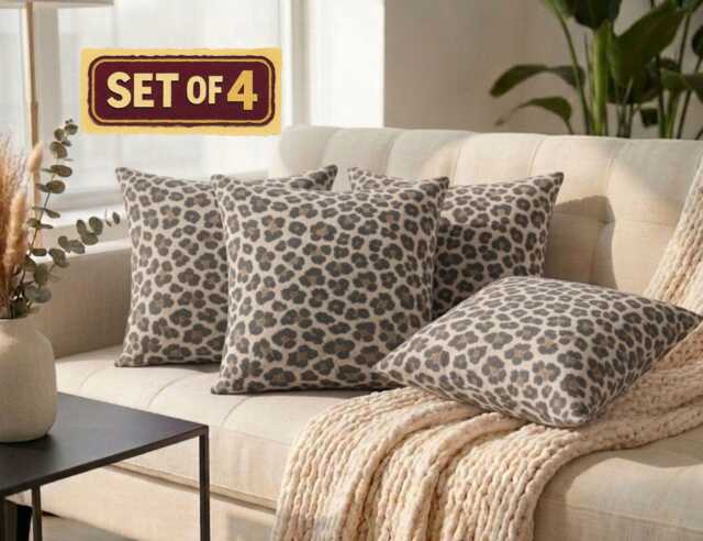 Set Of 4 Leopard Print Cushion Covers - - 18x18 - image 1