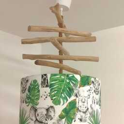 Driftwood Chandelier Safari Pendant Light For Baby's Room - Jungle Lighting Children Giraffe, Elephant, & Tiger Lamp Handmade Nature Decor - thumbnail 2