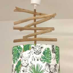 Driftwood Chandelier Safari Pendant Light For Baby's Room - Jungle Lighting Children Giraffe, Elephant, & Tiger Lamp Handmade Nature Decor - thumbnail 4