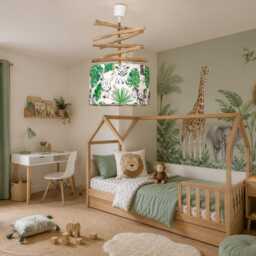 Driftwood Chandelier Safari Pendant Light For Baby's Room - Jungle Lighting Children Giraffe, Elephant, & Tiger Lamp Handmade Nature Decor - thumbnail 2