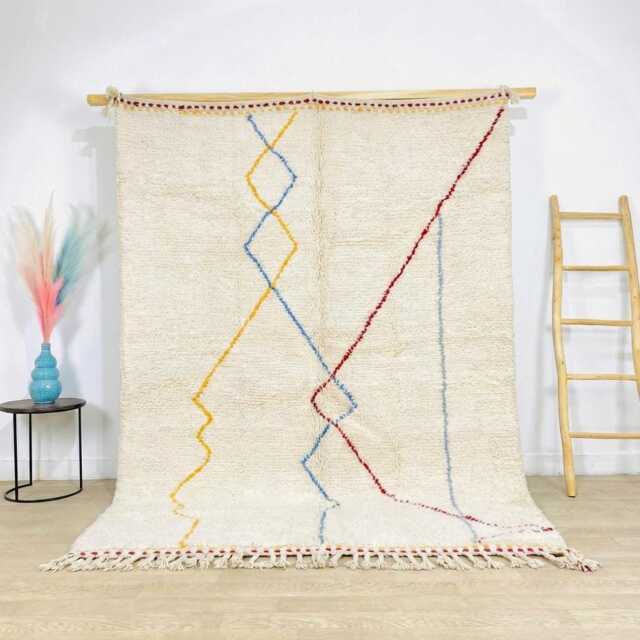 Ivory Moroccan Berber Rug, Handwoven Wool Shag Colorful Boho Nursery Authentic Beni Ourain Carpet, Large 9x12 Area Rug - image 1