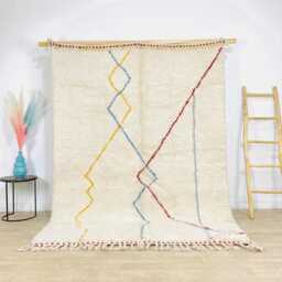 Ivory Moroccan Berber Rug, Handwoven Wool Shag Colorful Boho Nursery Authentic Beni Ourain Carpet, Large 9x12 Area Rug - thumbnail 1