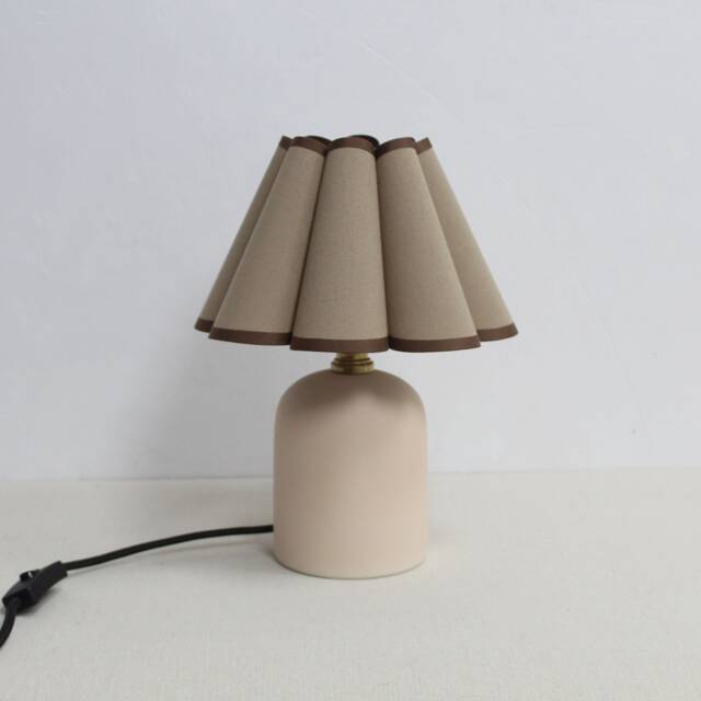 Handmade Brown Fabric Shade Table Lamp Ceramic Base Home Decor-116# - image 1