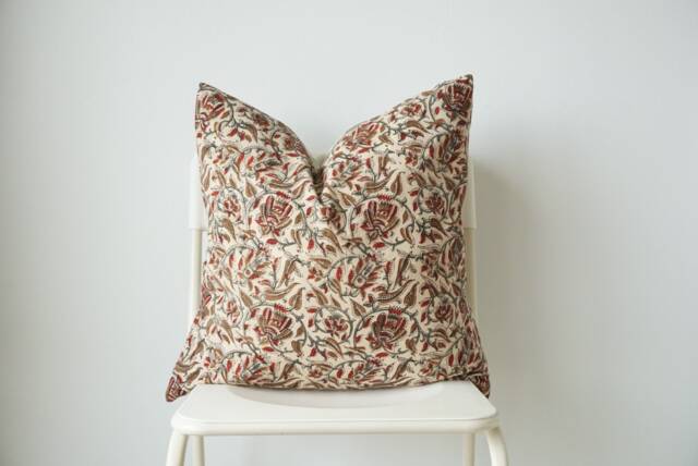 Indian Block Print Pillow Cover Floral Batik, 20x20 Boho Decor - image 1