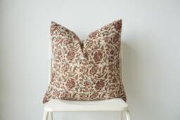 Indian Block Print Pillow Cover Floral Batik, 20x20 Boho Decor - thumbnail 1