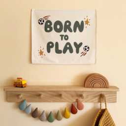Born To Play Football Banner, Organic Cotton Kids Wall Decor, Soccer Bedroom Boys Sports Room Gift - thumbnail 1