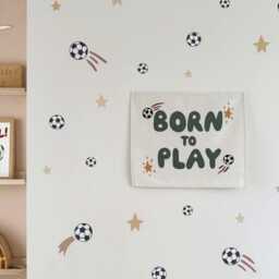 Born To Play Football Banner, Organic Cotton Kids Wall Decor, Soccer Bedroom Boys Sports Room Gift - thumbnail 2