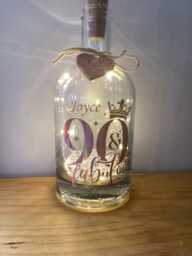 Personalised 90Th Birthday Light Up Bottle, Bottle Lamp With Gift Messaging Service & Bag