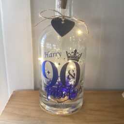 Personalised 90Th Birthday Light Up Bottle, Bottle Lamp With Gift Messaging Service & Bag - thumbnail 3