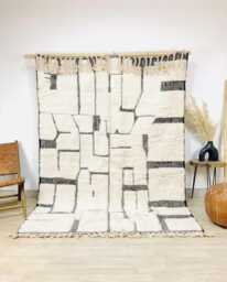 Black White Grid Rug - Large Area Handmade Berber Shag Monochrome Minimalist Decor Custom Checkered Wool Carpet - thumbnail 1