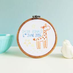 Giraffe Baby Gift, New Arrival Christening Nursery Wall Art, Baptism Embroidery Hoop Art - thumbnail 2