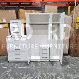 White Wardobe, Triple Wardrobe Ready Assembled Classic 3 Door Drawer Combi Mirrored - thumbnail 3