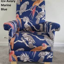 Aviary Garden Fabric Adult Chair Armchair Birds Mccaws Parrots Parakeets Tropical Jungle Safari Accent Lagoon Teal Green Navy Nursery Lounge - thumbnail 3