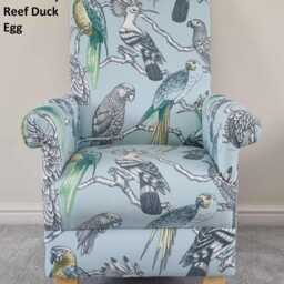Aviary Garden Fabric Adult Chair Armchair Birds Mccaws Parrots Parakeets Tropical Jungle Safari Accent Lagoon Teal Green Navy Nursery Lounge - thumbnail 2