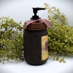 Mason Jar Hand Soap Dispenser, Red Salt Box House, Grubby Pump & Folk Art Print, Country Farmhouse Bathroom Dispenser - thumbnail 3