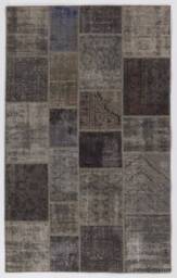 Handmade Turkish Patchwork Rug Blue & Gray Wool - 5x8 Feet - thumbnail 1