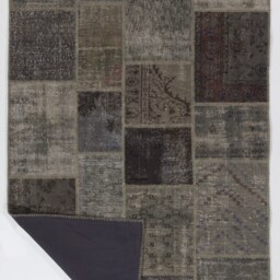 Handmade Turkish Patchwork Rug Blue & Gray Wool - 5x8 Feet - thumbnail 2