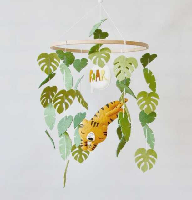 Safari Tiger Crib Mobile With Roar - Jungle Baby Nursery Hanging Felt Animal Shower Gift - image 1