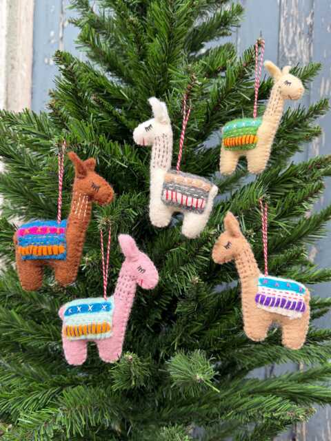 Needle Felt Llama Christmas Ornament Handmade Fair Trade Wool - image 1