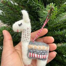 Needle Felt Llama Christmas Ornament Handmade Fair Trade Wool - thumbnail 2