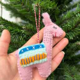 Needle Felt Llama Christmas Ornament Handmade Fair Trade Wool - thumbnail 3