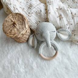 Crochet Rattle, Cute Elephant Baby Shower Gift, Christening Toy, Boy, New Mom Gift - thumbnail 2