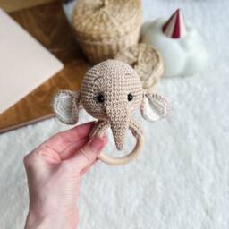 Crochet Rattle, Cute Elephant Baby Shower Gift, Christening Toy, Boy, New Mom Gift - thumbnail 4