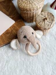 Crochet Rattle, Cute Elephant Baby Shower Gift, Christening Toy, Boy, New Mom Gift