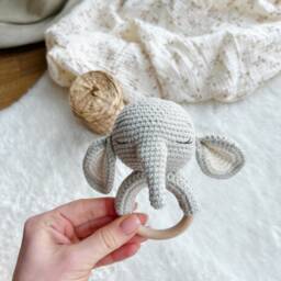 Crochet Rattle, Cute Elephant Baby Shower Gift, Christening Toy, Boy, New Mom Gift - thumbnail 3