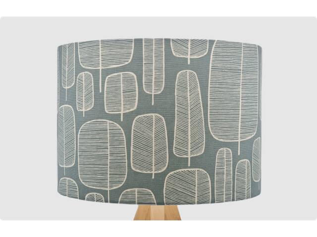Handmade Lampshade Slate Blue Tree Fabric Drum, Retro Scandi Forest Light Shade For Table/Floor Lamp Or Ceiling Pendant - image 1