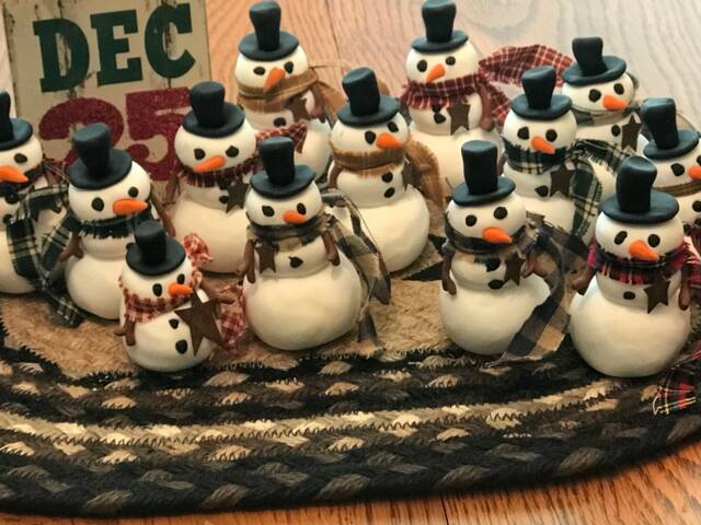 One Dozen Primitive Snowmen, Polymer Clay Snowmen - image 1