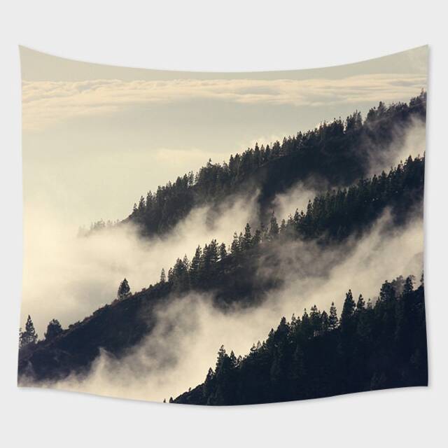 Misty Forest Wall Hanging, Forest Tapestry, Wall Decor, Pine Art, Nature Hanging - image 1