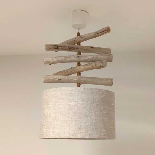 Driftwood Pendant Light With Linen Lampshade, ?? 30 cm, Ideal Gift For Birthdays & Christmas, Perfect Zen, Hygge, Scandinavian Decor - image 1