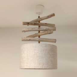 Driftwood Pendant Light With Linen Lampshade, ?? 30 cm, Ideal Gift For Birthdays & Christmas, Perfect Zen, Hygge, Scandinavian Decor - thumbnail 1
