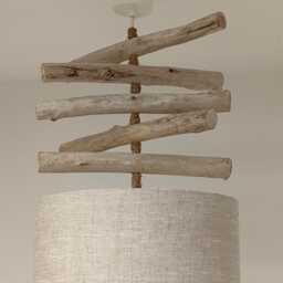Driftwood Pendant Light With Linen Lampshade, ?? 30 cm, Ideal Gift For Birthdays & Christmas, Perfect Zen, Hygge, Scandinavian Decor - thumbnail 4
