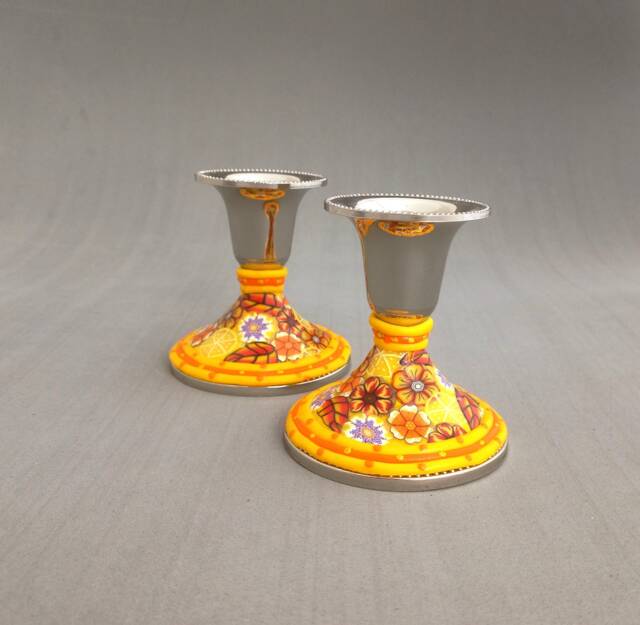 Yellow Candle Holders, Home Accessories, Candlestick, New Gift, Bat Mitzvah Jewish Art, Table Decoration Set, Centerpiece - image 1