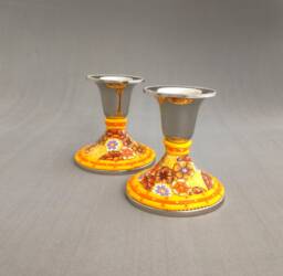 Yellow Candle Holders, Home Accessories, Candlestick, New Gift, Bat Mitzvah Jewish Art, Table Decoration Set, Centerpiece - thumbnail 1