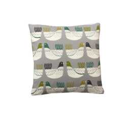 Handmade Double Sided Scandinavian Chicken Print Ochre Grey Linen Throw Pillow Sham Cushion Cover - thumbnail 2