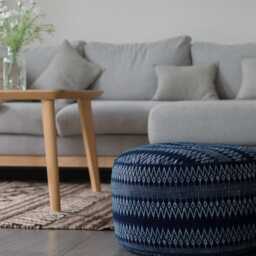 Indigo Batik Hmong Hill Tribe Ottoman Pouf, Round Floor Pillow - thumbnail 2