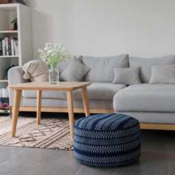Indigo Batik Hmong Hill Tribe Ottoman Pouf, Round Floor Pillow - thumbnail 3