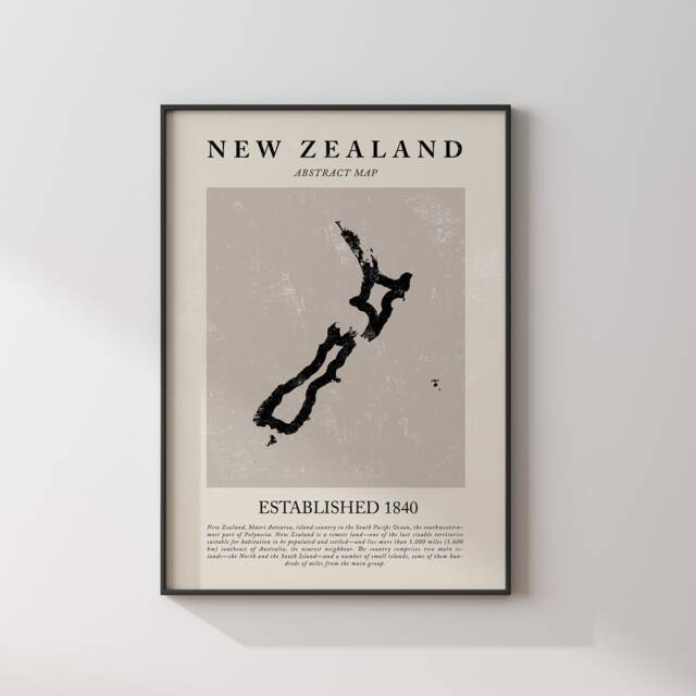 New Zealand Map Vintage Abstract Wall Art Print Picasso + Matisse Inspired Travel Poster - image 1