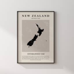 New Zealand Map Vintage Abstract Wall Art Print Picasso + Matisse Inspired Travel Poster - thumbnail 3