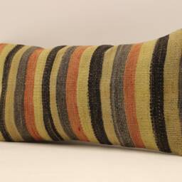 Vintage Wool Kilim Lumbar Pillow Cover 10x20 - thumbnail 3
