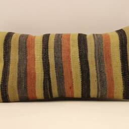 Vintage Wool Kilim Lumbar Pillow Cover 10x20 - thumbnail 2