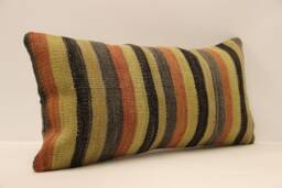 Vintage Wool Kilim Lumbar Pillow Cover 10x20 - thumbnail 1