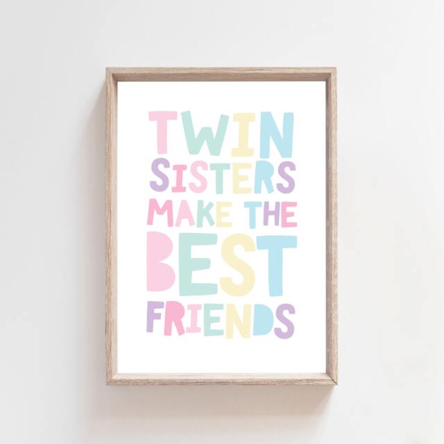 Twins Bedroom Prints, Nursery Wall Art, Sister Rainbow Pastel Colours, Decor, Twin Thing, Playroom - image 1
