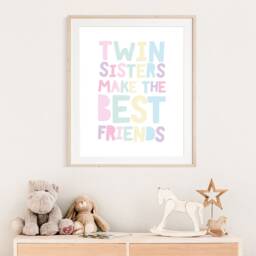 Twins Bedroom Prints, Nursery Wall Art, Sister Rainbow Pastel Colours, Decor, Twin Thing, Playroom - thumbnail 2