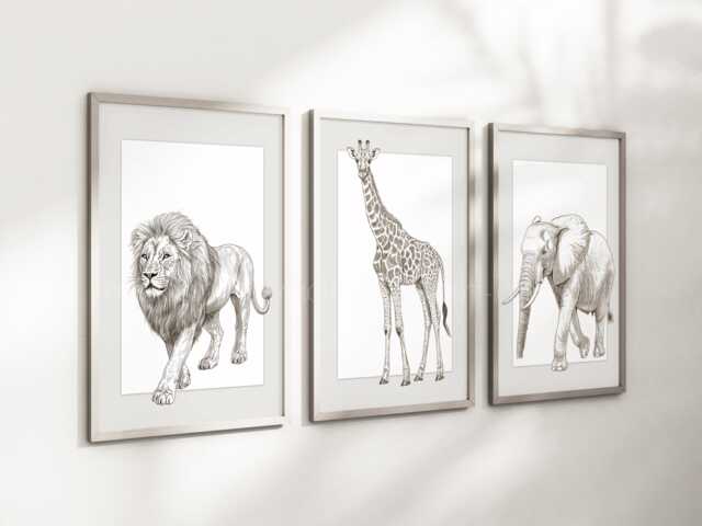 Safari Elephant Giraffe Lion Animal Baby Girls Boys A4 Or A3 Nursery Unframed Personalised Prints Unisex Neutral Boho Beige Green Jungle - image 1