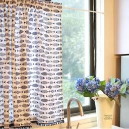 Scandinavian Fish Pom Linen Cafe Curtain Window Valance/Bedroom Treatment/Kids Nursery Child Playroom Curtain/Shower Curtain-Gift - thumbnail 2