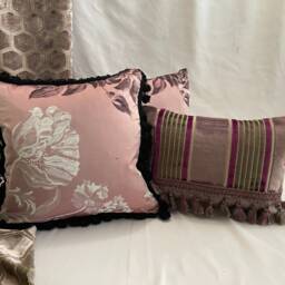 "Designers Guild Purple Pillow Cover Flocked Faux Silk With Brush Fringe - 20""x 20" - thumbnail 4